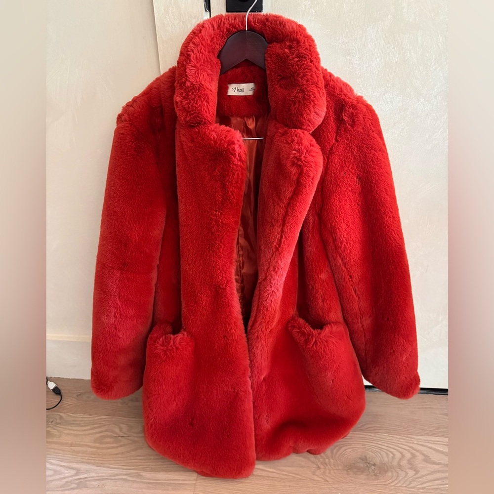 Oversized Faux Fur Red Coat